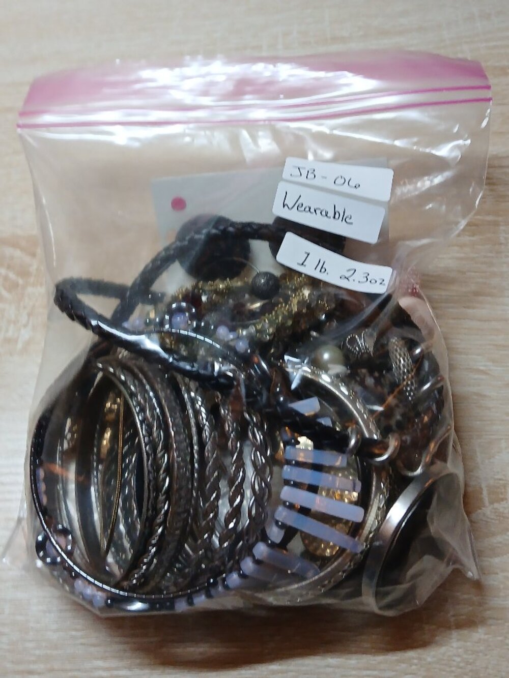1 lb. 2.3 oz. Vintage Wearable Costume Jewelry Mystery Lot Quart Bag.  JB-06